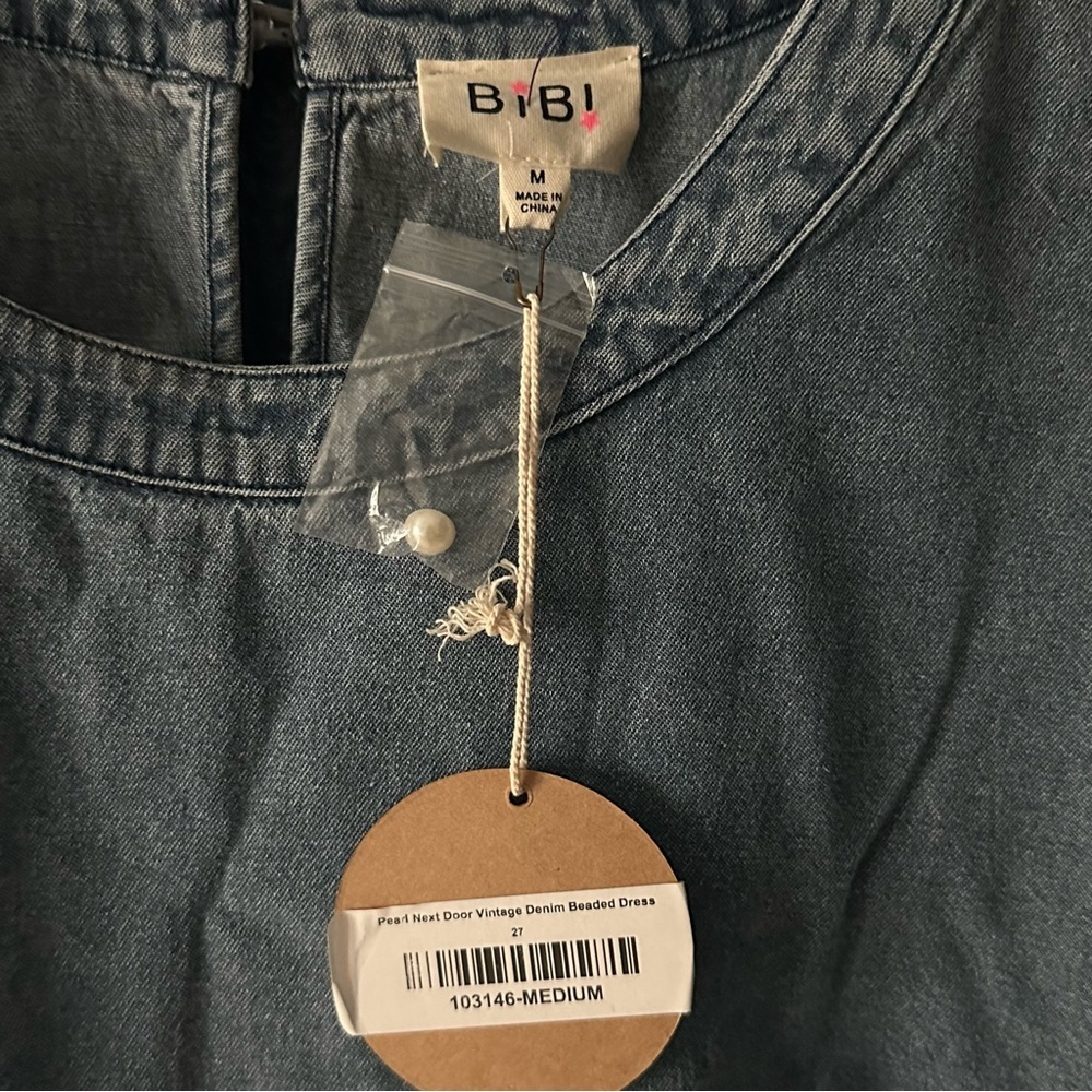 Free people- Bibi Denim Pearl Detail Mini Dress- Womens Size M #510-10 - Picture 6 of 14